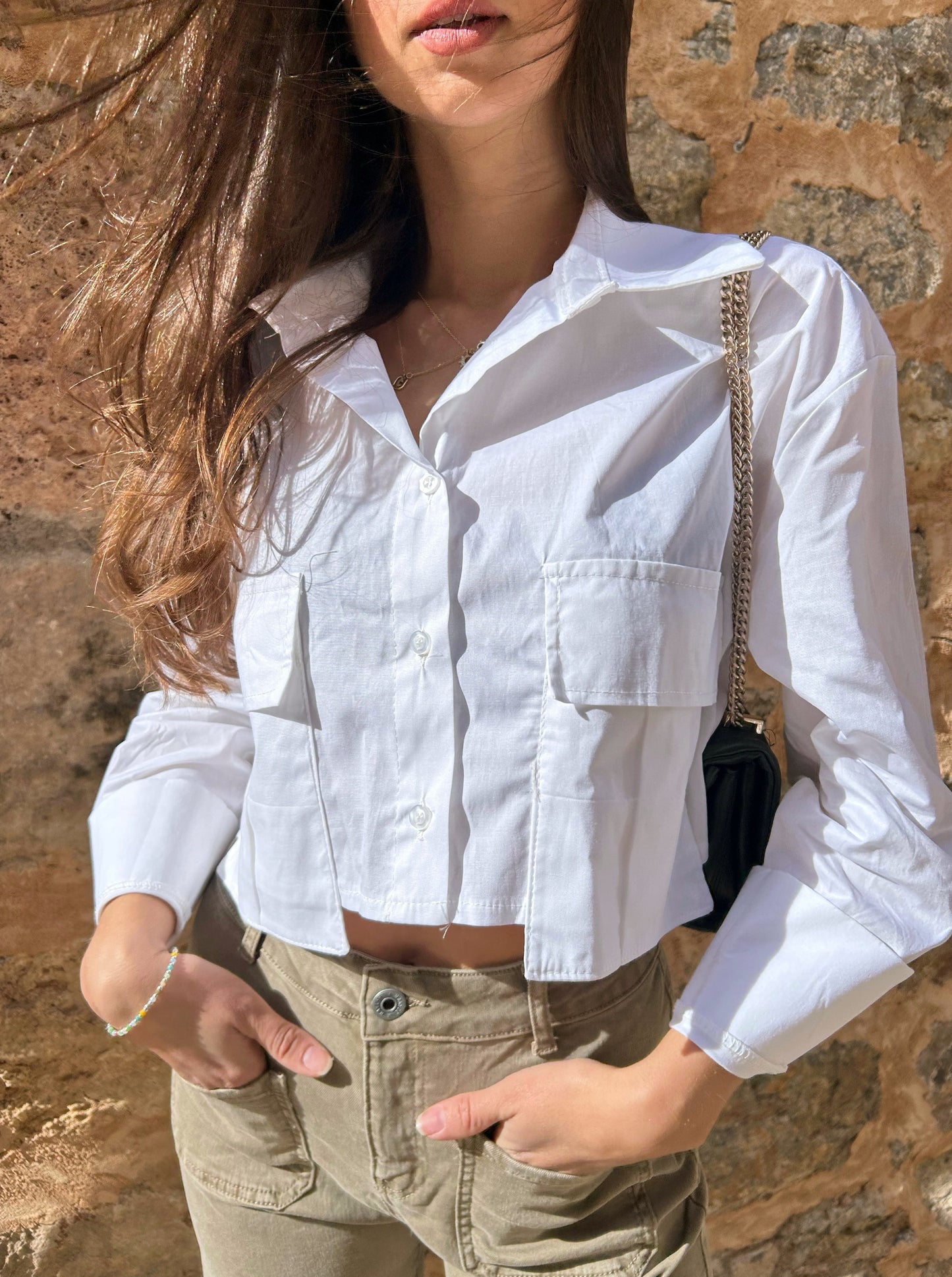 Camisa cropped oversize