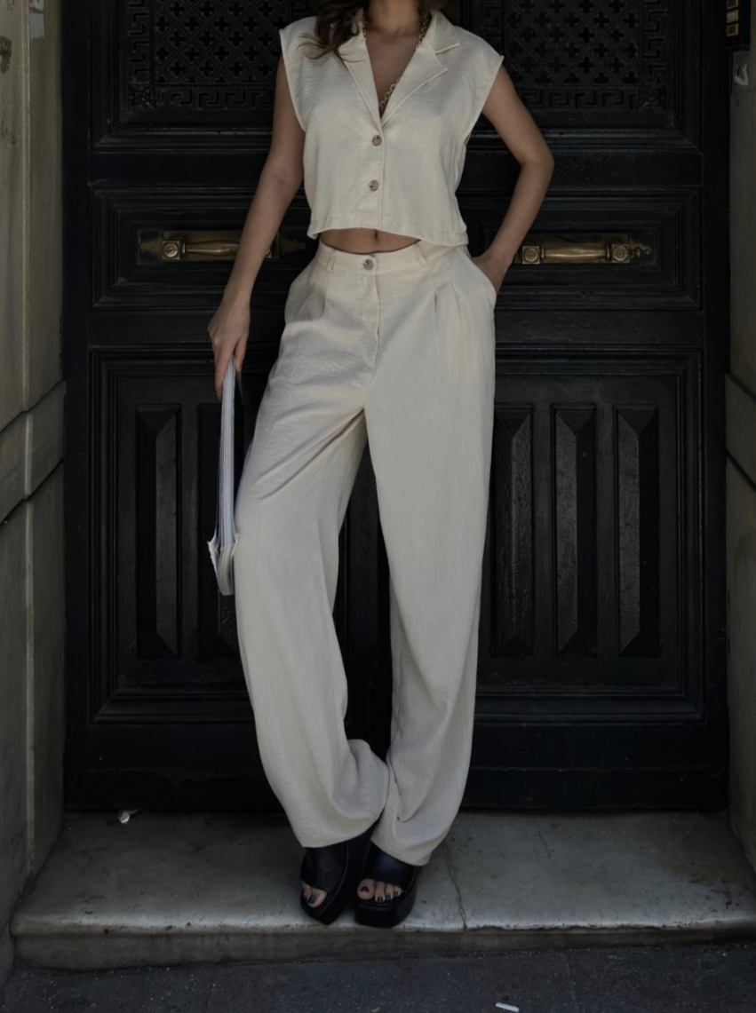 Pantalón traje crudo