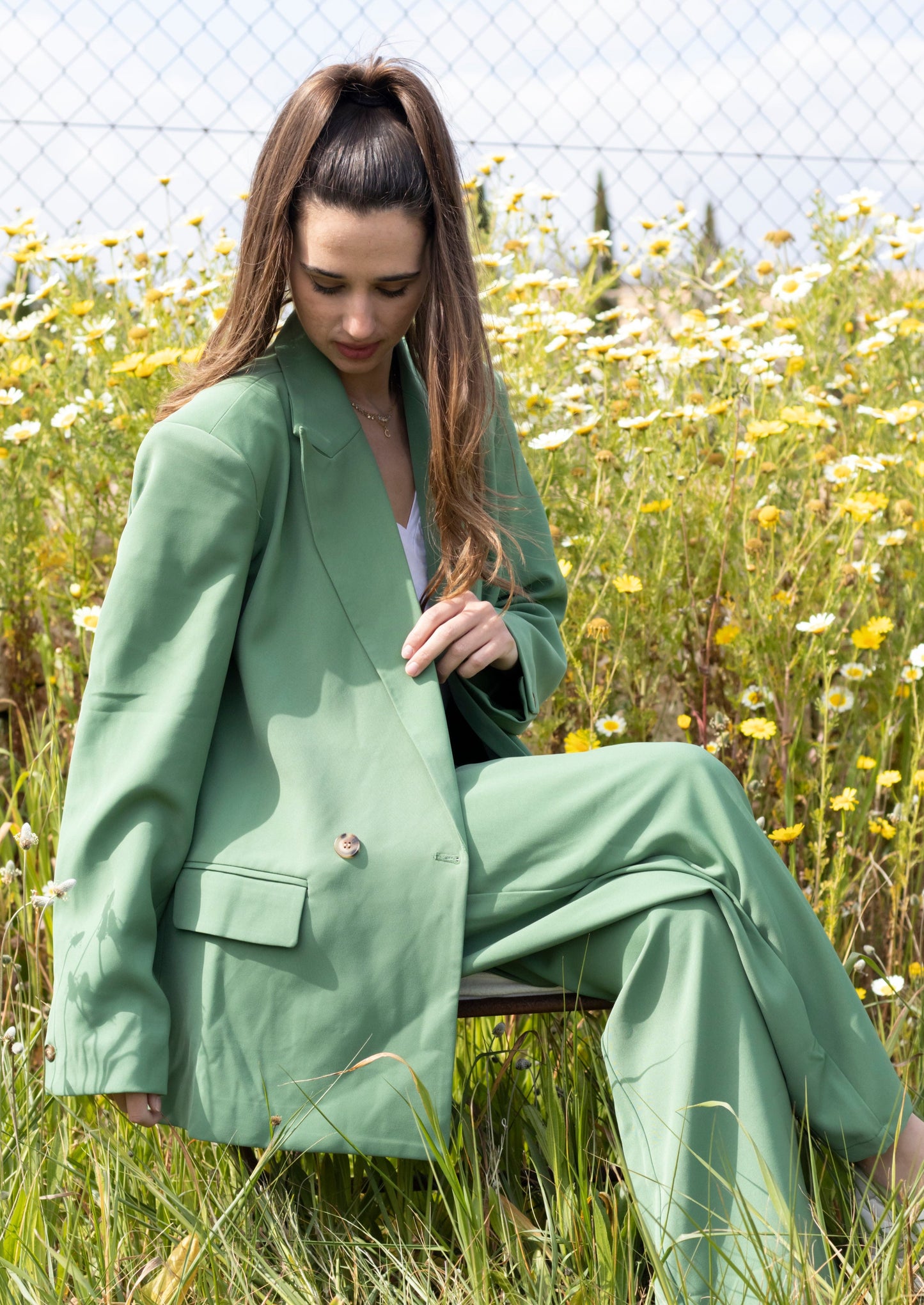 Chaqueta traje verde oversize